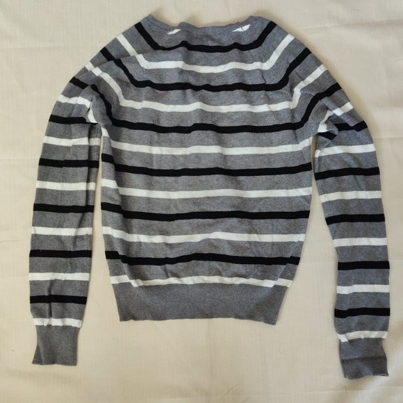 Ambiance Sweater Cardigan | Black, White & Gray Striped | Size L - Picture 2 of 3